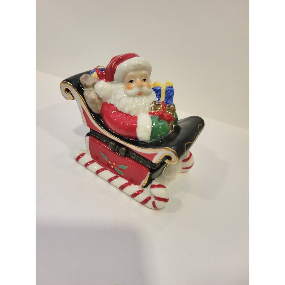 Department 56 Hinged Trinket Box Santa Claus Sleigh Christmas Gold Leaf Accents